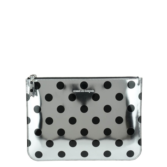 Comme des Garcons Handbags - Comme des Garcons Metallic Silver Clutch Pouch with Black Dots